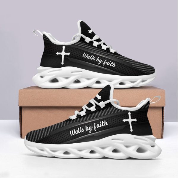 Jesus Walk By Faith Black Running Sneakers 3 Max Soul Shoes  For Men And Women