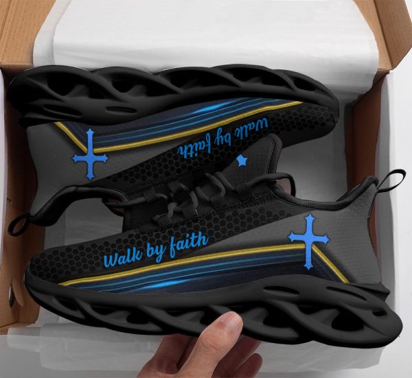 Jesus Walk By Faith Black Running Sneakers 3 Max Soul Shoes  For Men And Women