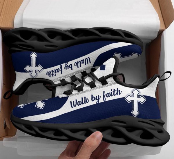 Jesus Walk By Faith Blue Running Sneakers 2 Max Soul Shoes  For Men And Women