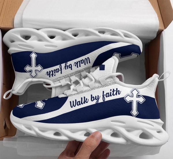 Jesus Walk By Faith Blue Running Sneakers 2 Max Soul Shoes  For Men And Women