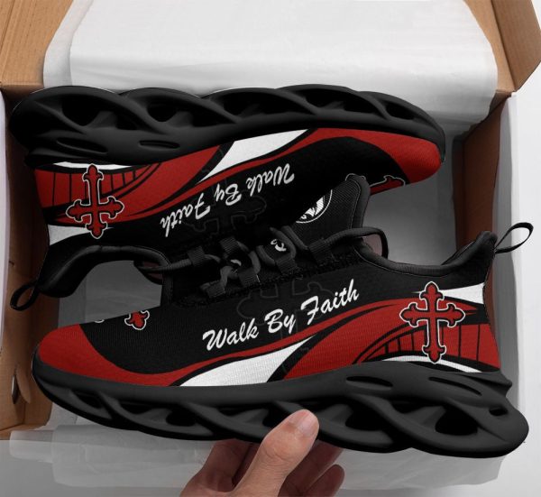 Jesus Walk By Faith Red And Black Running Sneakers Max Soul Shoes  For Men And Women