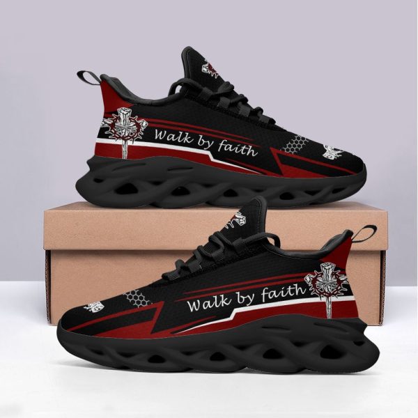 Jesus Walk By Faith Red Black Running Sneakers 3 Max Soul Shoes  For Men And Women