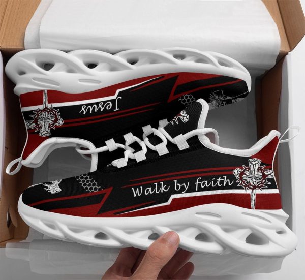 Jesus Walk By Faith Red Black Running Sneakers 3 Max Soul Shoes  For Men And Women