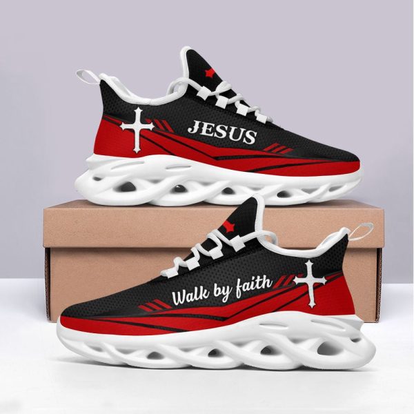 Jesus Walk By Faith Red Running Sneakers 3 Max Soul Shoes  For Men And Women