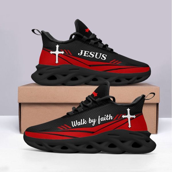 Jesus Walk By Faith Red Running Sneakers 3 Max Soul Shoes  For Men And Women