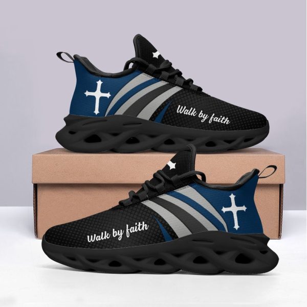 Jesus Walk By Faith Running Black Sneakers 1 Max Soul Shoes  For Men And Women