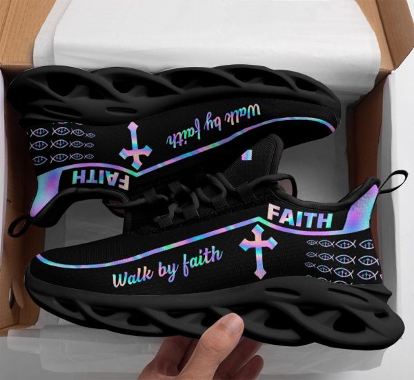 Jesus Walk By Faith Running Sneakers Black 1 Max Soul Shoes  For Men And Women