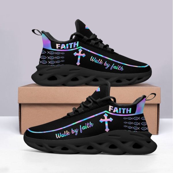 Jesus Walk By Faith Running Sneakers Black 1 Max Soul Shoes  For Men And Women