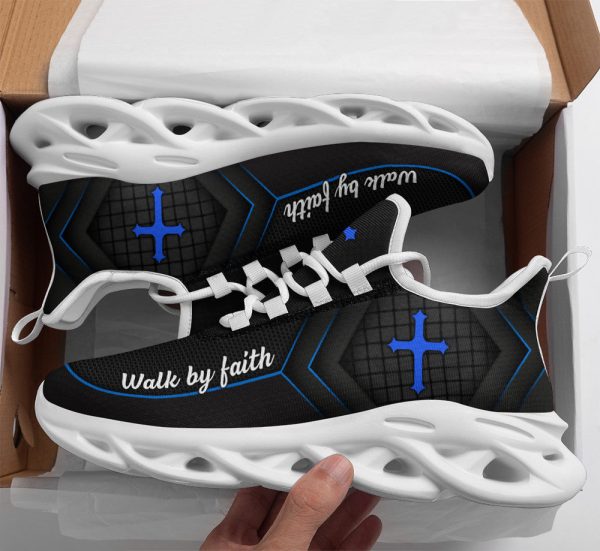 Jesus Walk By Faith Running Sneakers Black 2 Max Soul Shoes  For Men And Women