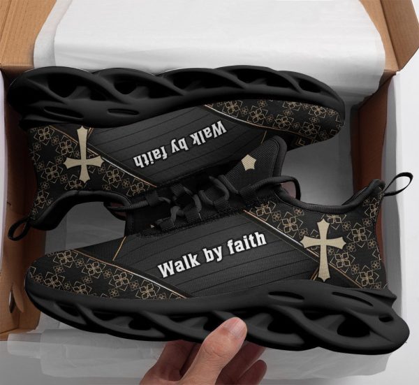 Jesus Walk By Faith Running Sneakers Black 3 Max Soul Shoes  For Men And Women