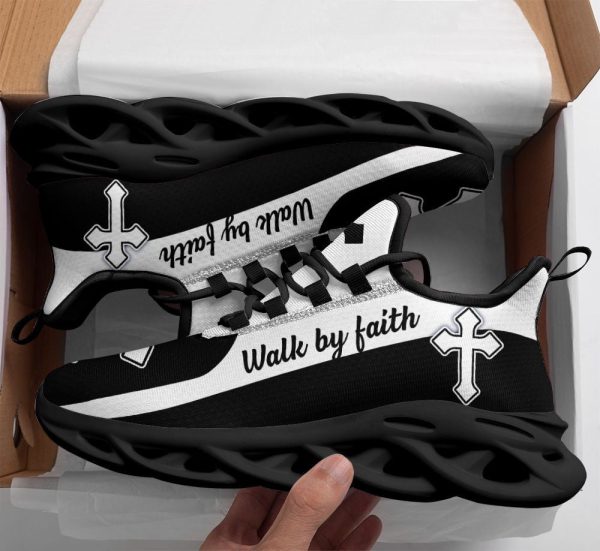 Jesus Walk By Faith Running Sneakers Black White 2 Max Soul Shoes  For Men And Women