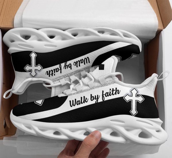 Jesus Walk By Faith Running Sneakers Black White 2 Max Soul Shoes  For Men And Women