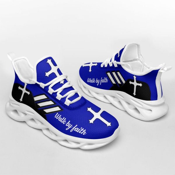 Jesus Walk By Faith Running Sneakers Blue 2 Max Soul Shoes  For Men And Women