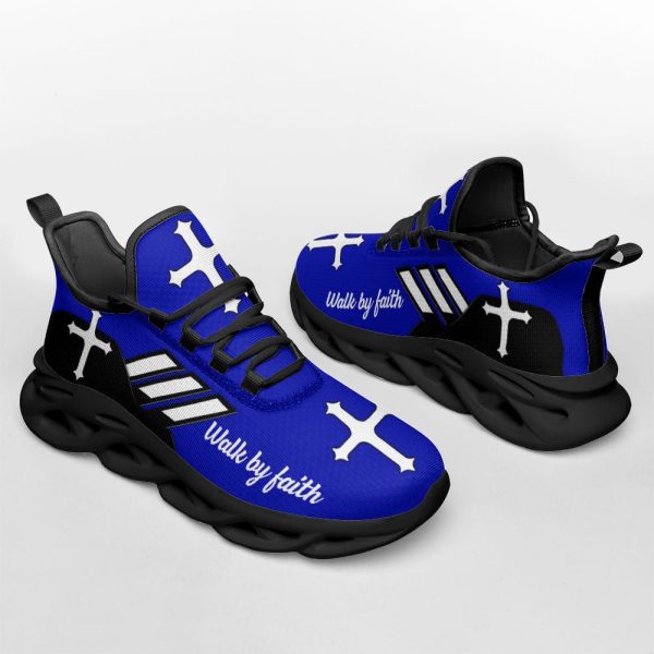 Jesus Walk By Faith Running Sneakers Blue 2 Max Soul Shoes  For Men And Women