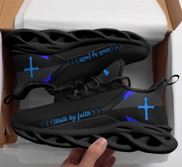 Jesus Walk By Faith Running Sneakers Blue Black 2 Max Soul Shoes  For Men And Women