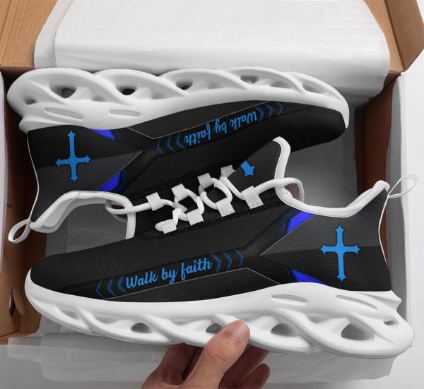 Jesus Walk By Faith Running Sneakers Blue Black 2 Max Soul Shoes  For Men And Women