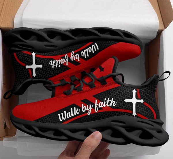Jesus Walk By Faith Running Sneakers Red Black 2 Max Soul Shoes  For Men And Women