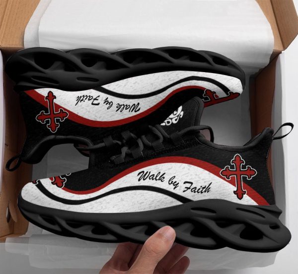 Jesus Walk By Faith Running Sneakers White And Black Max Soul Shoes  For Men And Women