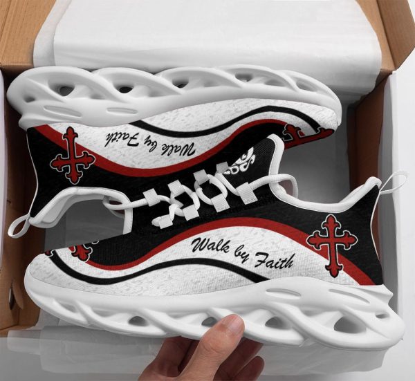 Jesus Walk By Faith Running Sneakers White And Black Max Soul Shoes  For Men And Women