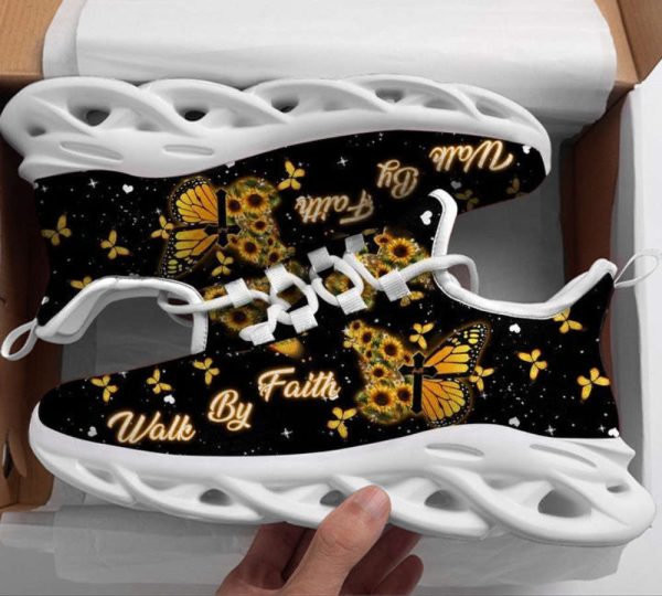 Jesus Yellow Butterfly Walk By Faith Running Sneakers Max Soul Shoes  For Men And Women