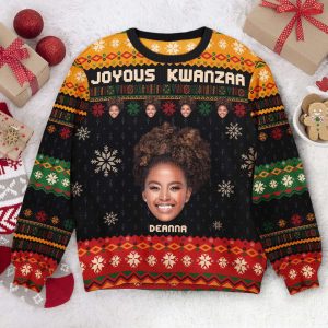 Joyous Kwanzaa, Personalized Photo Ugly Sweater,…