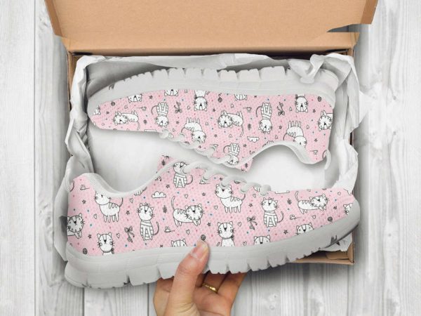 Kawaii Cat Shoes Custom Name Shoes Cat Pattern Running Sneakers  For Pet Lover