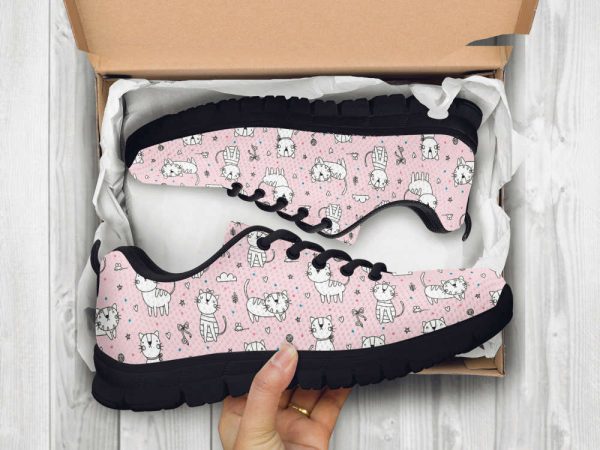 Kawaii Cat Shoes Custom Name Shoes Cat Pattern Running Sneakers  For Pet Lover