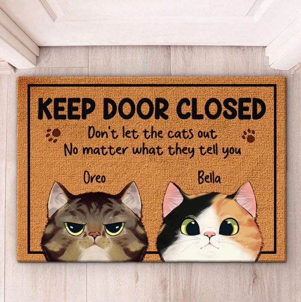 Keep Door Closed Cats Personalized Doormat – Xmas Welcome Mats – Gift For Cat Lovers
