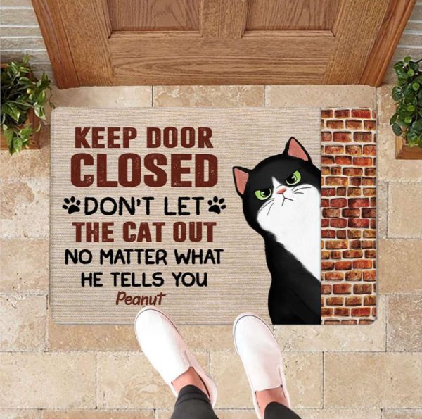 Keep Door Closed Cats Personalized Doormat, Cute Cat Doormat For Pet Lovers