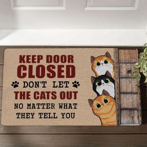 keep door closed don t let the cats out custom cat doormat personalized pet doormat cute cat doormat funny rug for cat lovers for cat mom 1.jpeg