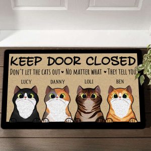 keep door closed don t let the cats out custom cat doormat personalized pet doormat cute cat doormat funny rug for cat lovers for cat mom 2.jpeg