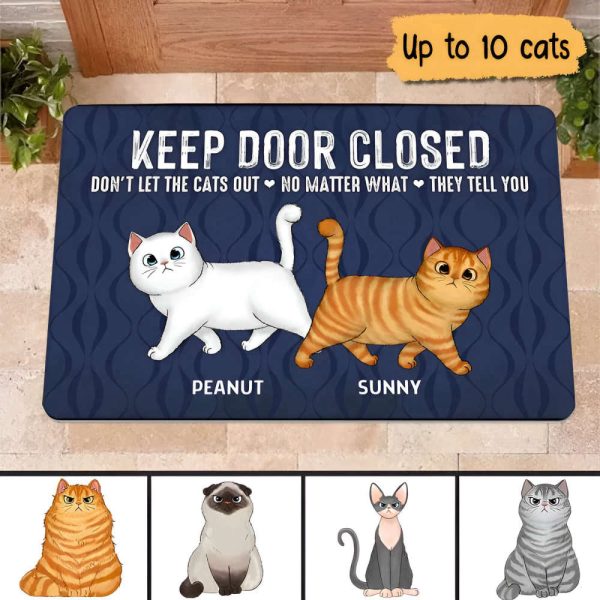 Keep Door Closed Walking Fluffy Cat Personalized Doormat – Gift For Cat Lovers