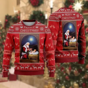 love jesus ugly christmas sweaters for men women merry xmas holiday ugly sweaters 3d printed santa claus crewneck knitted ugly sweaters 1.webp