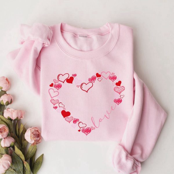 Love Sweatshirt, Cute Hearts Sweatshirt, Valentines Day Sweatshirt Gift For Women