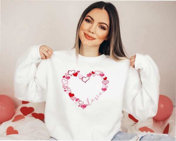 Love Sweatshirt, Cute Hearts Sweatshirt, Valentines Day Sweatshirt Gift For Women