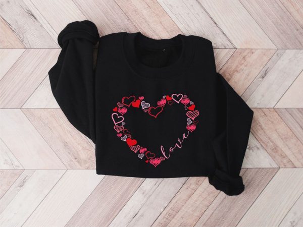 Love Sweatshirt, Cute Hearts Sweatshirt, Valentines Day Sweatshirt Gift For Women