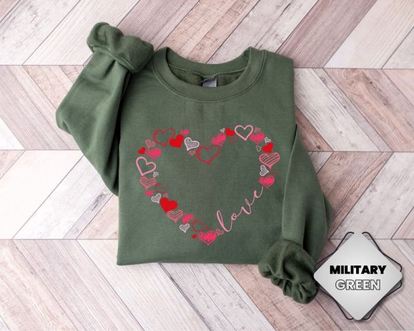 Love Sweatshirt, Cute Hearts Sweatshirt, Valentines Day Sweatshirt Gift For Women