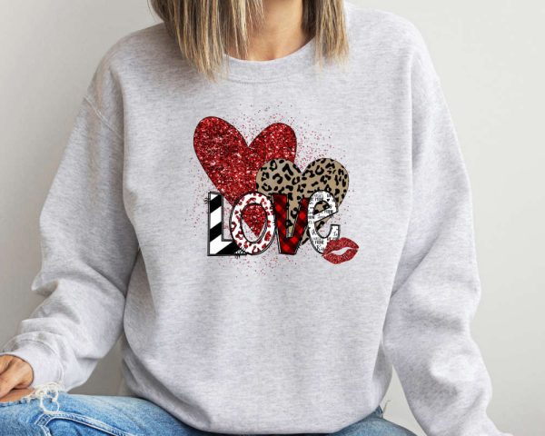 Love You Sweatshirt, Valentines Day Sweatshirt, Leopard Hearts Sweatshirt For Women