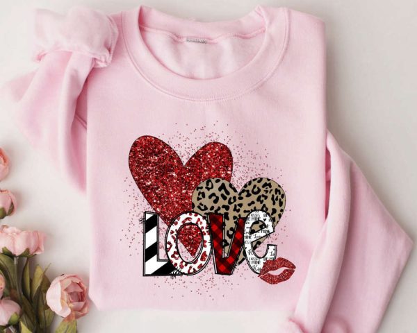 Love You Sweatshirt, Valentines Day Sweatshirt, Leopard Hearts Sweatshirt For Women