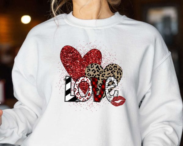 Love You Sweatshirt, Valentines Day Sweatshirt, Leopard Hearts Sweatshirt For Women