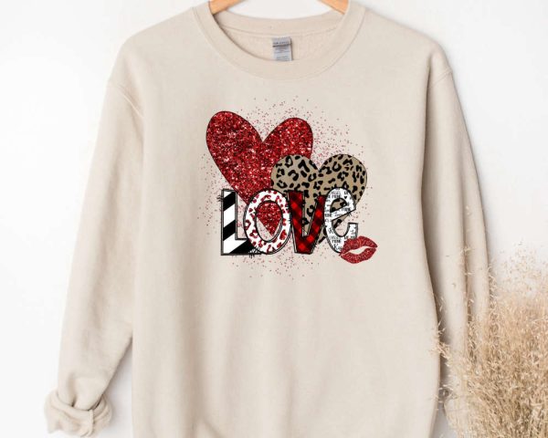 Love You Sweatshirt, Valentines Day Sweatshirt, Leopard Hearts Sweatshirt For Women