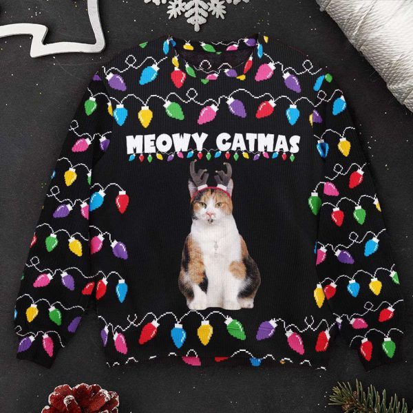 Meowy Catmas Christmas Funny Cats, Personalized Photo Ugly Sweater, For Men And Women