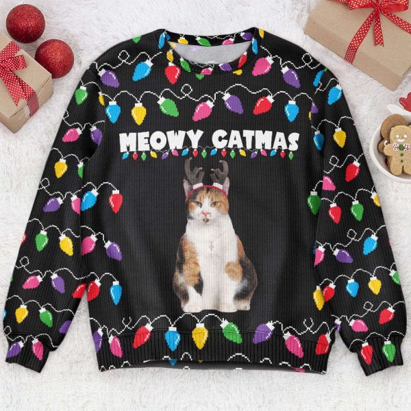 Meowy Catmas Christmas Funny Cats, Personalized Photo Ugly Sweater, For Men And Women