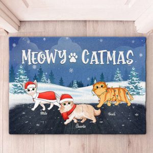 Meowy Catmas Christmas Personalized Doormat, Christmas…