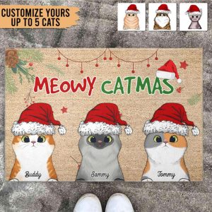 Meowy Catmas Christmas Personalized Doormat, Funny…