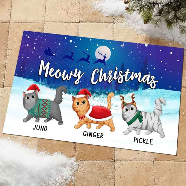 Meowy Catmas Christmas Personalized Doormat, Funny Welcome Mat For Christmas