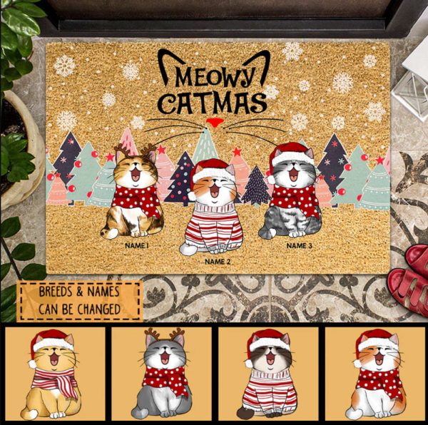 Meowy Catmas Christmas Personalized Doormat, Santa Pet Doormat For Pet Lover