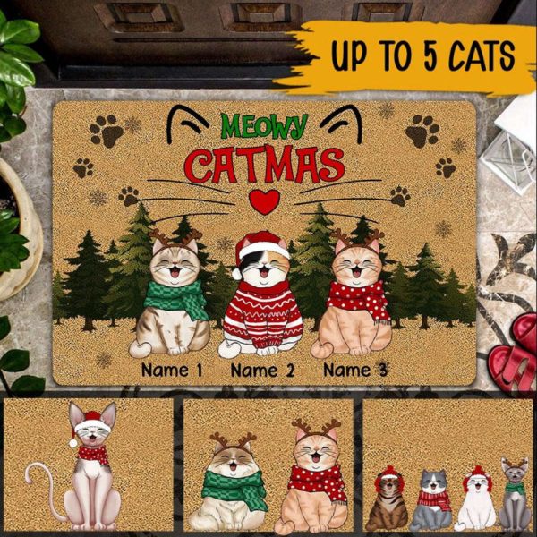 Meowy Catmas Christmas Personalized Doormat, Santa Pet Doormat For Christmas