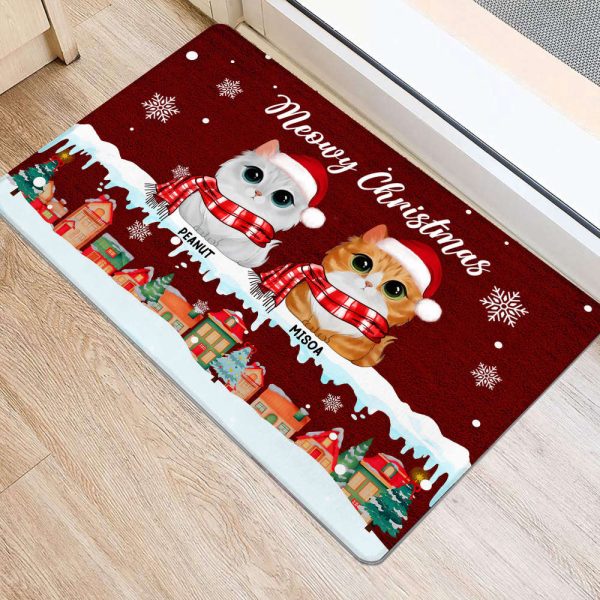 Meowy Christmas Personalized Doormat, Funny Welcome Mat, Gift For Christmas