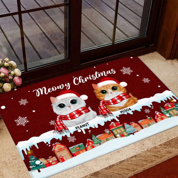 Meowy Christmas Personalized Doormat, Funny Welcome Mat, Gift For Christmas